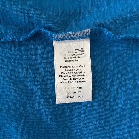 T by Talbots Blue Cotton Flutter Sleeve Crochet Neckline T-Shirt Dress Women's L - Picture 5 of 6